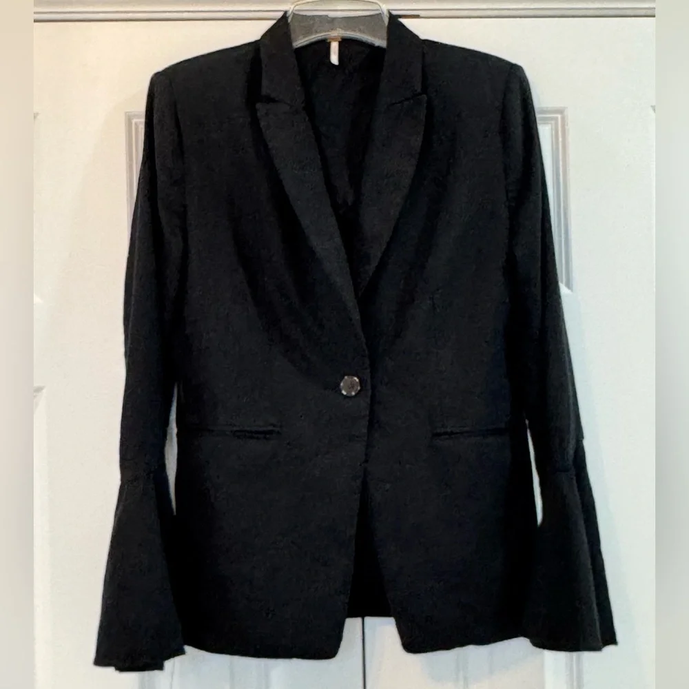 Free People Flared Sleeve Blazer Black Size Small Linen blend - Picture 3 of 15